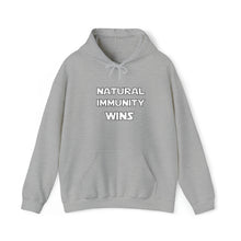 Load image into Gallery viewer, WHITE LETTER, S/W THEMED NATURAL IMMUNITY WINS HOODED SWEATSHIRT W/ LOGO ON FRONT SIDE