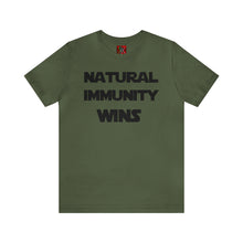 Load image into Gallery viewer, BLACK LETTER, S/W THEMED NATURAL IMMUNITY WINS TEE