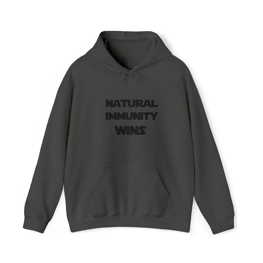 BLACK LETTER, S/W THEMED NATURAL IMMUNITY WINS HOODED SWEATSHIRT W/LOGO ON FRONT SIDE
