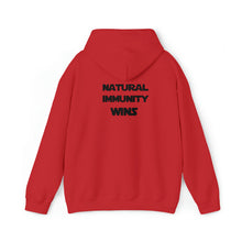 Load image into Gallery viewer, BLACK LETTER,  NATURAL IMMUNITY WINS HOODED SWEATSHIRT W/LOGO ON BACK SIDE