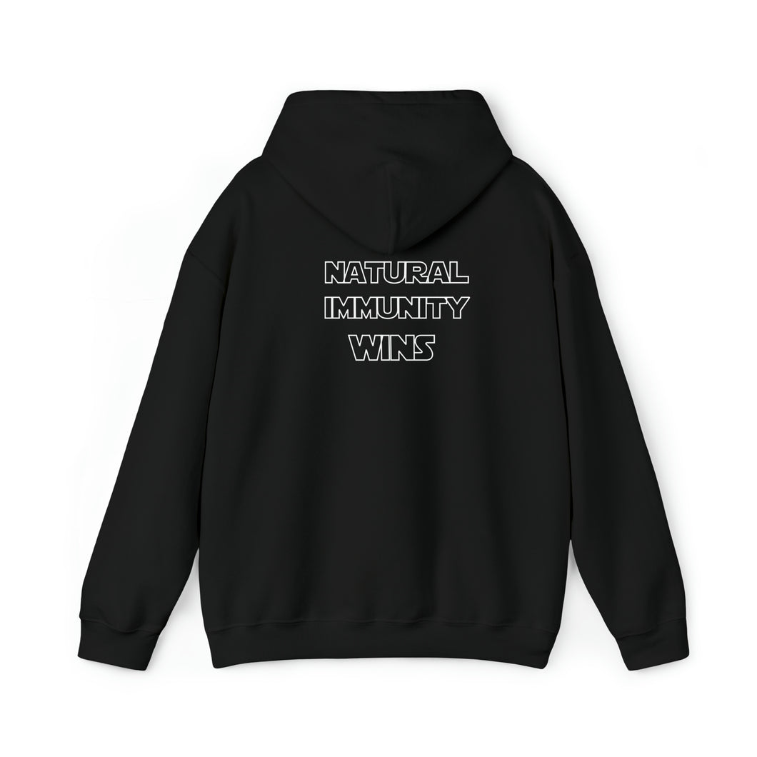 BLACK,  S/W THEMED NATURAL IMMUNITY WINS  HEAVY BLEND HOODIE W/LOGO ON BACK SIDE