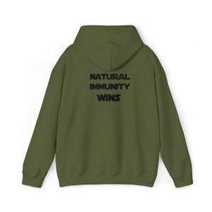 BLACK LETTER,  NATURAL IMMUNITY WINS HOODED SWEATSHIRT W/LOGO ON BACK SIDE