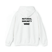 Load image into Gallery viewer, BLACK LETTER, NATURAL IMMUNITY WINS HOODED SWEATSHIRT W/ LOGO ON BACKSIDE