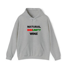 Load image into Gallery viewer, MULTI-COLORED, S/W THEMED NATURAL IMMUNITY WINS HOODIE W/ LOGO ON FRONT SIDE