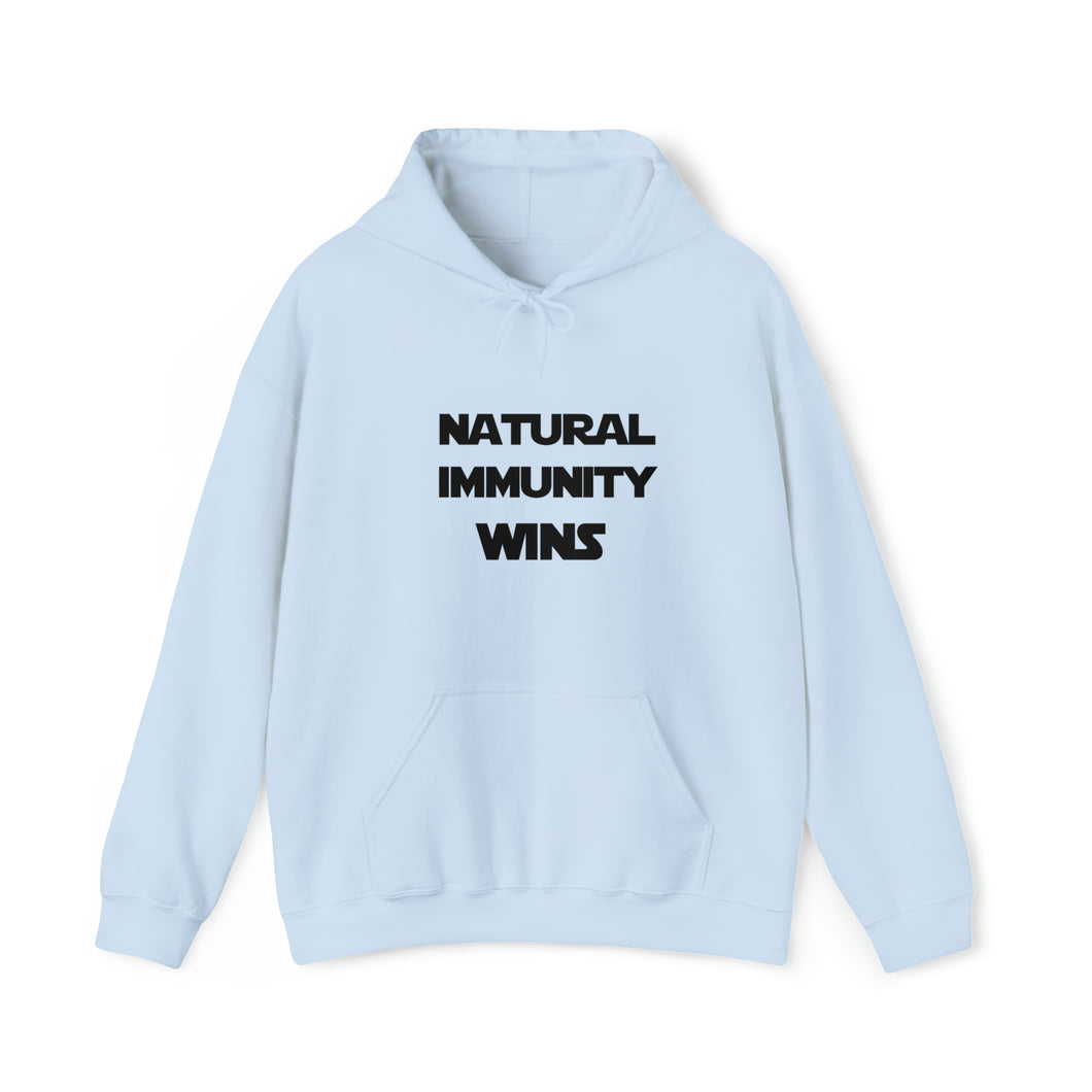 BLACK LETTER, S/W THEMED NATURAL IMMUNITY WINS HOODED SWEATSHIRT W/LOGO ON FRONT SIDE