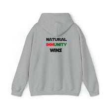 Load image into Gallery viewer, MULTI-COLORED, S/W THEMED, NATURAL IMMUNITY WINS HOODIE W/ LOGO ON BACKSIDE