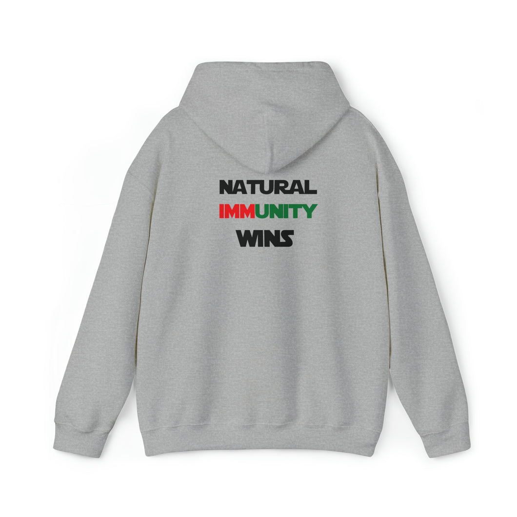 MULTI-COLORED, S/W THEMED, NATURAL IMMUNITY WINS HOODIE W/ LOGO ON BACKSIDE