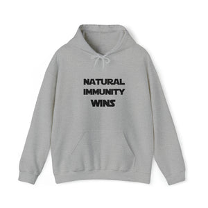 BLACK LETTER, S/W THEMED NATURAL IMMUNITY WINS HOODED SWEATSHIRT W/LOGO ON FRONT SIDE