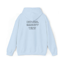 Load image into Gallery viewer, WHITE LETTER, S/W THEMED NATURAL IMMUNITY WINS HOODIE W/ LOGO ON BACKSIDE