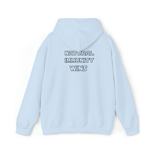 WHITE LETTER, S/W THEMED NATURAL IMMUNITY WINS HOODIE W/ LOGO ON BACKSIDE
