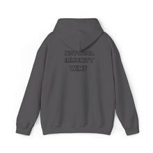 Load image into Gallery viewer, WHITE LETTER, S/W THEMED NATURAL IMMUNITY WINS HOODIE W/ LOGO ON BACKSIDE