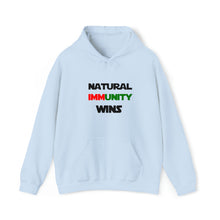 Load image into Gallery viewer, MULTI-COLORED, S/W THEMED NATURAL IMMUNITY WINS HOODIE W/ LOGO ON FRONT SIDE