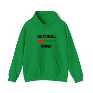MULTI-COLORED, S/W THEMED NATURAL IMMUNITY WINS HOODIE W/ LOGO ON FRONT SIDE