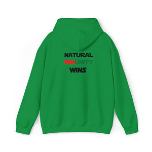 MULTI-COLORED, S/W THEMED, NATURAL IMMUNITY WINS HOODIE W/ LOGO ON BACKSIDE