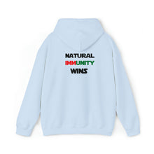 Load image into Gallery viewer, MULTI-COLORED, S/W THEMED, NATURAL IMMUNITY WINS HOODIE W/ LOGO ON BACKSIDE