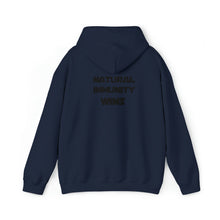 Load image into Gallery viewer, BLACK LETTER,  NATURAL IMMUNITY WINS HOODED SWEATSHIRT W/LOGO ON BACK SIDE