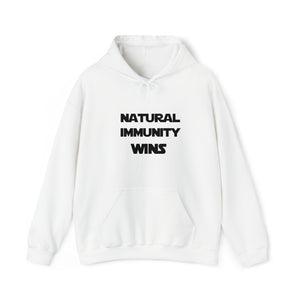 BLACK LETTER, S/W THEMED NATURAL IMMUNITY WINS HOODED SWEATSHIRT W/LOGO ON FRONT SIDE