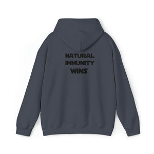 BLACK LETTER, NATURAL IMMUNITY WINS HOODED SWEATSHIRT W/ LOGO ON BACKSIDE