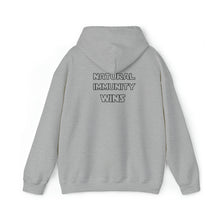 Load image into Gallery viewer, WHITE LETTER, S/W THEMED NATURAL IMMUNITY WINS HOODIE W/ LOGO ON BACKSIDE