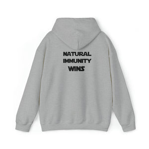 BLACK LETTER,  NATURAL IMMUNITY WINS HOODED SWEATSHIRT W/LOGO ON BACK SIDE