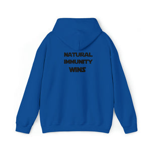 BLACK LETTER, NATURAL IMMUNITY WINS HOODED SWEATSHIRT W/ LOGO ON BACKSIDE