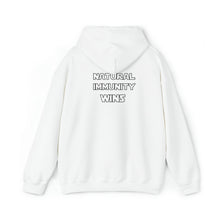 Load image into Gallery viewer, WHITE LETTER, S/W THEMED NATURAL IMMUNITY WINS HOODIE W/ LOGO ON BACKSIDE