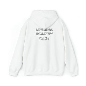 WHITE LETTER, S/W THEMED NATURAL IMMUNITY WINS HOODIE W/ LOGO ON BACKSIDE